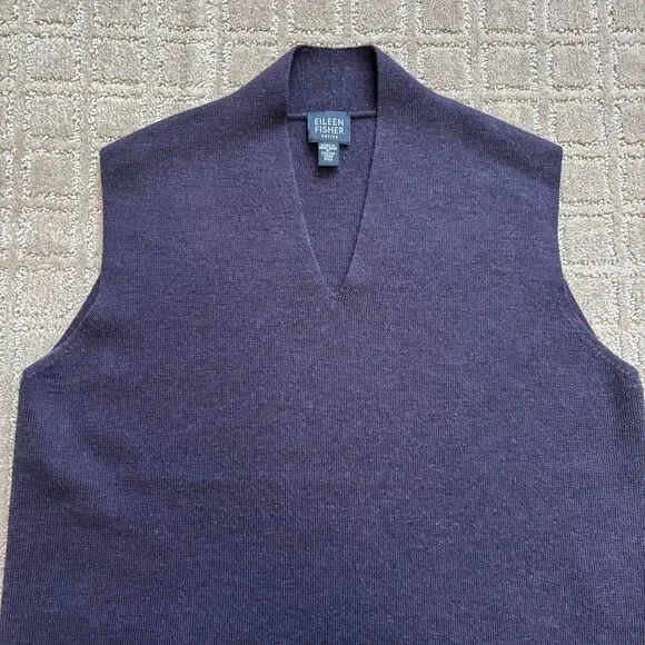 Eileen Fisher Wool Sweater Vest Women's MP Plum Purple V Neck Preppy Academia - Picture 2 of 7